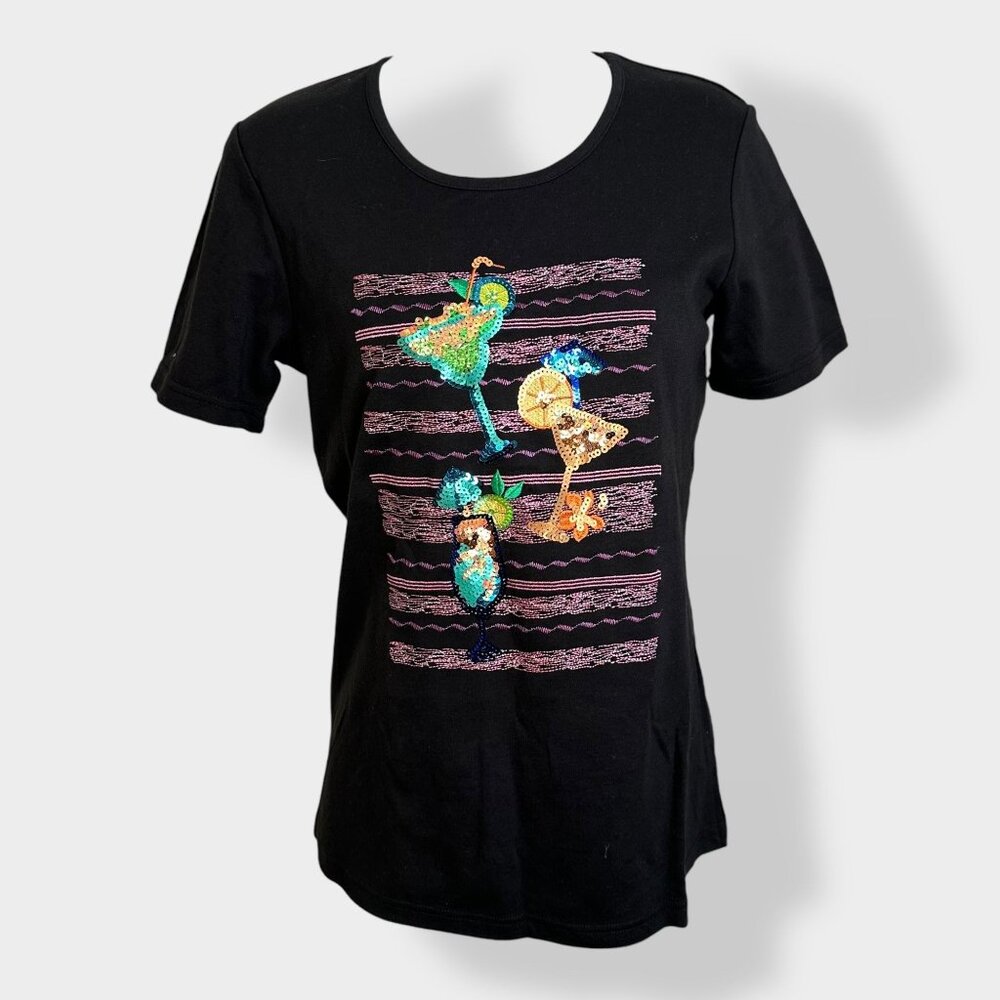 Quacker Factory Sequined Tropical Drinks Tee